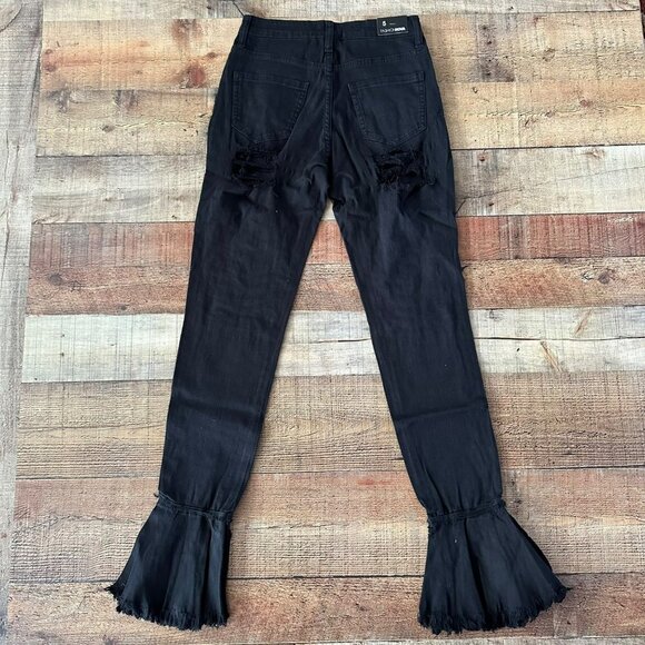 Fashion Nova Women's Fray What You Mean Distressed Flare Leg Jeans in Black -5 - Picture 8 of 12